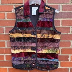 Coldwater Creek Boho Patchwork Jaquard Paisley Embroidered Jewel Tone Vest- M